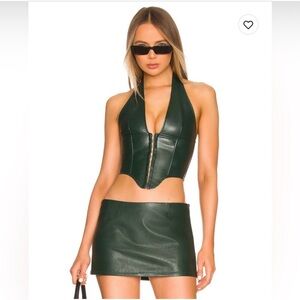 MIAOU GREEN FAUX LEATHER CORSET TOP